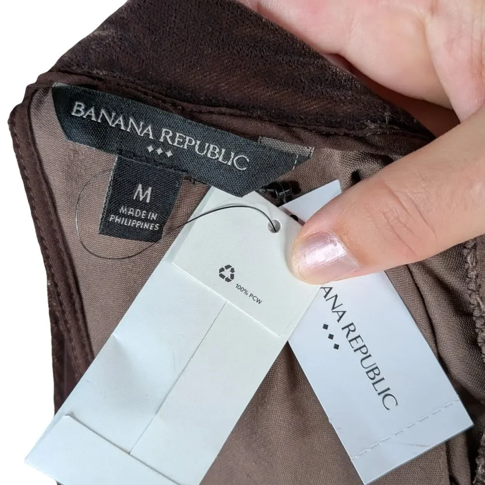 NWT Banana Republic Velvet Open Back Top M Roasted Cocoa Brown Puff Sleeve Mock